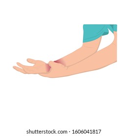 Pain in the wrist, man holding her wrist pain because Ligament in the wrist area, vector illustration concept Disease and healthcare