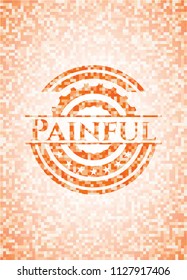 Painful abstract orange mosaic emblem with background