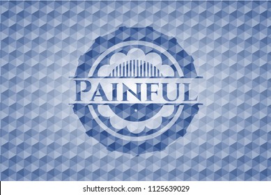 Painful blue badge with geometric background.