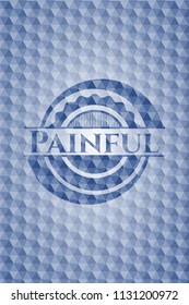 Painful blue emblem or badge with abstract geometric pattern background.