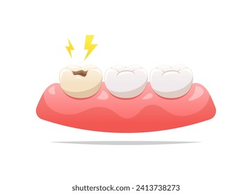 Painful cavities on gum. Dental health concept. Vector illustration.