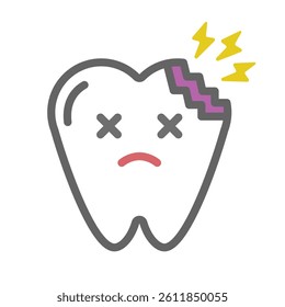 Painful cavity tooth character icon. Vector.