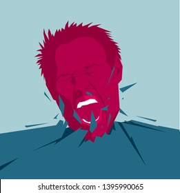  The painful expression broke through the ground. Isolated on blue background.