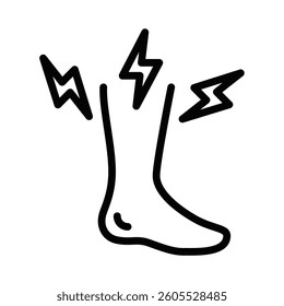 Painful foot with lightning vector icon. Editable stroke.