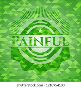 Painful green emblem with triangle mosaic background