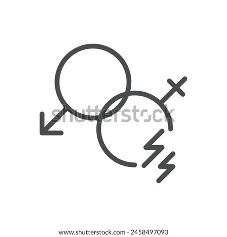 Painful Intercourse Icon. Line Vector Illustration of Gender Symbols with Pain Indicator, Symbolizing Discomfort During Intimacy. Dyspareunia Isolated Outline Sign.