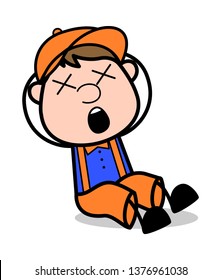Painful - Retro Cartoon Carpenter Worker Vector Illustration﻿