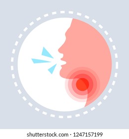 painful sore throat ache concept coughing human head profile icon healthcare medical service logo medicine and health symbol flat