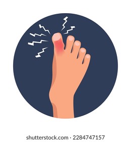 Painful toe injury flat round icon vector illustration