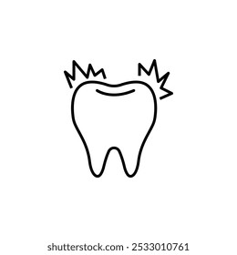 Ícone Doloroso Dos Dentes. Cuidados dentários. Odontologia. Ilustração de linha fina personalizável. traçado editável.