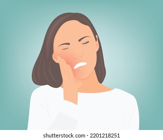 Painful woman suffering from toothache. Vector illustration.