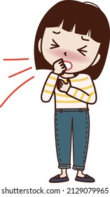 A painful young woman coughing.