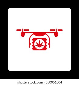 Painkiller Air Drone Delivery vector icon. Style is flat rounded square button, red and white colors, black background.