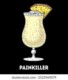 Painkiller cocktail illustration. Hand drawn sketch. Vector illustration. Isolated object.