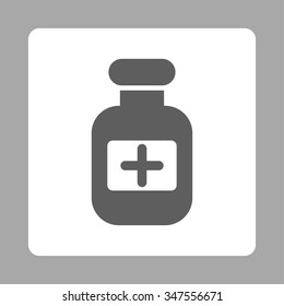 Painkiller Container vector icon. Style is flat rounded square button, dark gray and white colors, silver background.