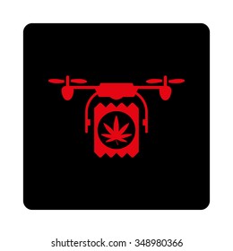 Painkiller Drone Shipment vector icon. Style is flat rounded square button, intensive red and black colors, white background.