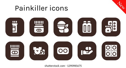  painkiller icon set. 10 filled painkiller icons. Simple modern icons about  - Medicine, Suppositories, Pills, Drugs