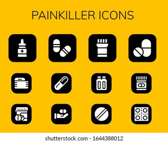 painkiller icon set. 12 filled painkiller icons.  Simple modern icons such as: Medicine, Gauze, Pills, Pill, Suppositories