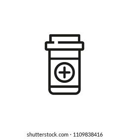 Painkiller in pill bottle line icon. Cross, prescription, container. Pharmacy concept. Vector illustration can be used for topics like medicine, healthcare, cure, drugstore