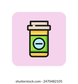 Painkiller in pill bottle line icon. Cross, prescription, container. Pharmacy concept. Vector illustration can be used for topics like medicine, healthcare, cure, drugstore