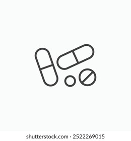 Painkiller pillsline in Thin line black color. flat simple vector symbols illustration.