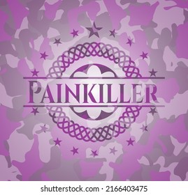 Painkiller rosa auf Camo-Muster. Vektorgrafik. Detaillierte Angaben. 