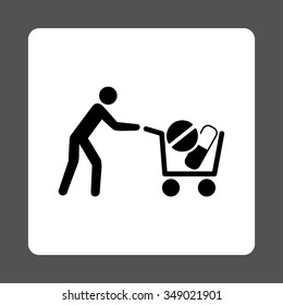 Painkiller Shopping vector icon. Style is flat rounded square button, black and white colors, gray background.