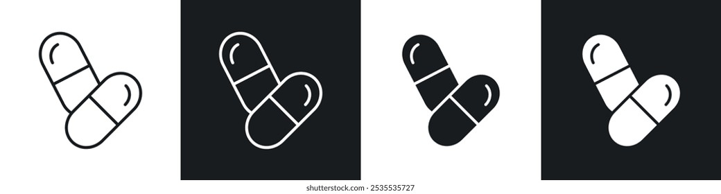 Painkiller vector icon set in black and white. EPS 10 illustration