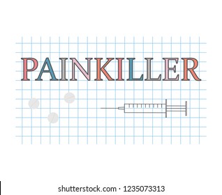 painkiller word on checkered paper sheet- vector illustration