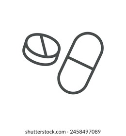 Painkillers Icon. Line Vector Illustration of Pills, Symbolizing Pain Relief and Medication. Isolated Outline Sign.