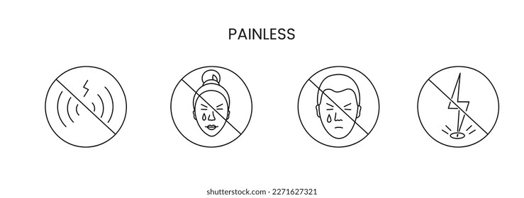 Painless set line icon in vector, illustration of a man and a woman with pain that is crossed out