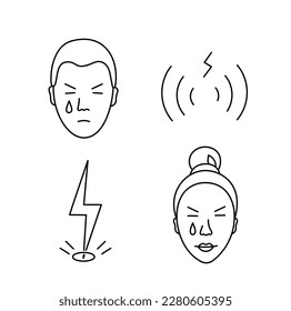 Icono de línea inmaculada en vector, ilustración de un hombre y una mujer con dolor que es tachado