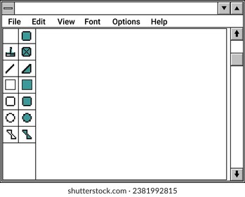 Paint application for drawing and creating illustration on personal computer. Isolated window interface with working area, tools and file settings and options, toolbar. Vector in flat styles