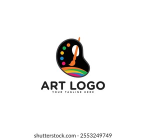 Paint Art Logo Design with brush and watercolor palette icon, Vector illustration.