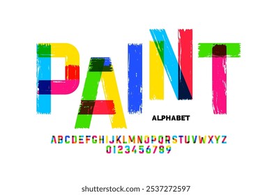 Paint. Art style colorful font design, alphabet and numbers vector illustration