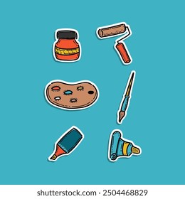 Paint art tools. Artistic supplies, painting, creative art tools vector illustration design icons set. Paint drawing brush, education artistic tool