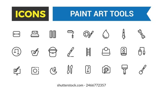 Paint art tools icon set. Outline icons pack. Editable vector icon and illustration. 