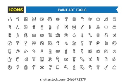 Paint art tools icon set. Outline icons pack. Editable vector icon and illustration. 