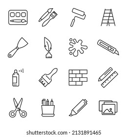Paint art tools icons set . Paint art tools pack symbol vector elements for infographic web