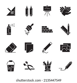 Paint art tools icons set . Paint art tools pack symbol vector elements for infographic web