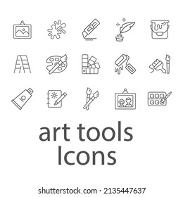 Pintar iconos de herramientas de arte. Pinta herramientas de arte empaquetar símbolos vectores para web infográfica