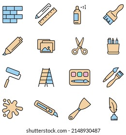 Paint art tools icons set . Paint art tools pack symbol vector elements for infographic web