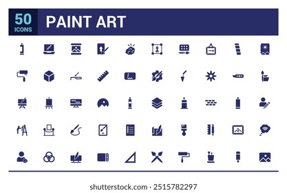 Paint art tools solid icons set. Contains as pencil, pen, brush. Filled icon pack. Solid icon collection. Glyph icon  for web and ui. Editable stroke.