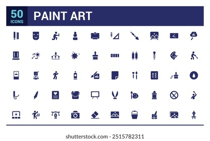 Paint art tools solid icons set. Contains as pencil, pen, brush. Filled icon pack. Solid icon collection. Glyph icon  for web and ui. Editable stroke.