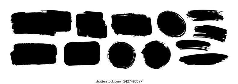 Paint black brush grunge rectangle texture. Sketch black brush box background splash