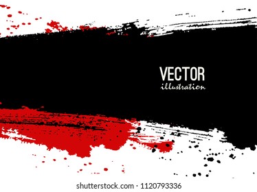 Paint black and red banner. Brush stroke. Vector grunge background with place for your text.