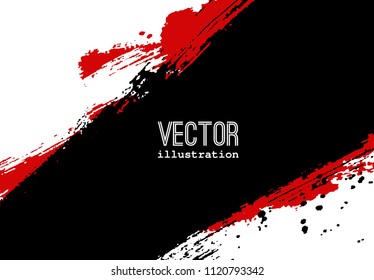 Paint black and red banner. Brush stroke. Vector grunge background with place for your text.