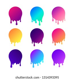 Paint blob splash. Gradient leak, slime drip stickers or circle labels. Vector liquid drops icons. Vector flat cartoon illustration set for web sites and banners design