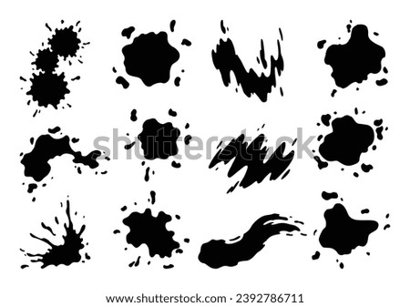 Paint blot icon set. Splashes set for design use. Colorful grunge shapes collection. Dirty stains and silhouettes. Black ink splashes