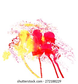 Paint blots. Abstract hand drawn watercolor background splash. Colorful spots in bright colors.